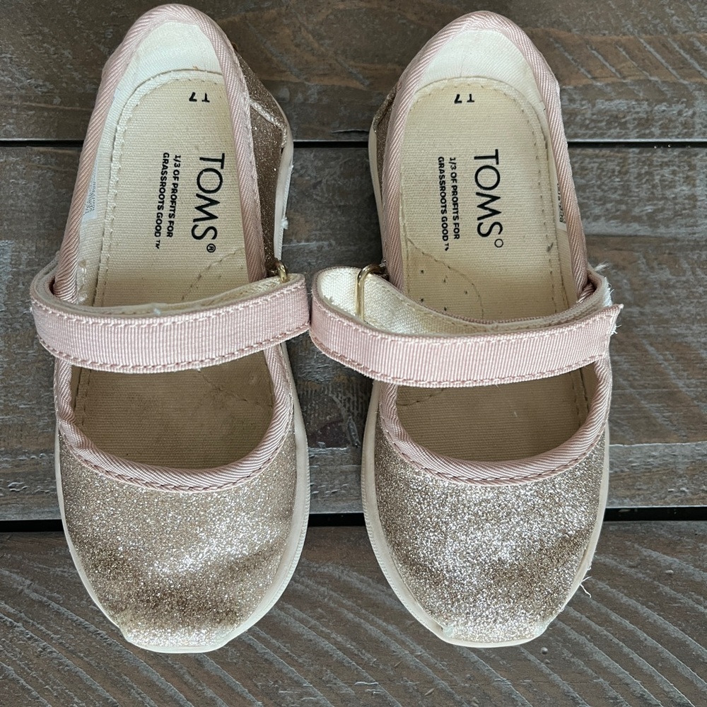 Champagne glitter Toms mary jane shoes